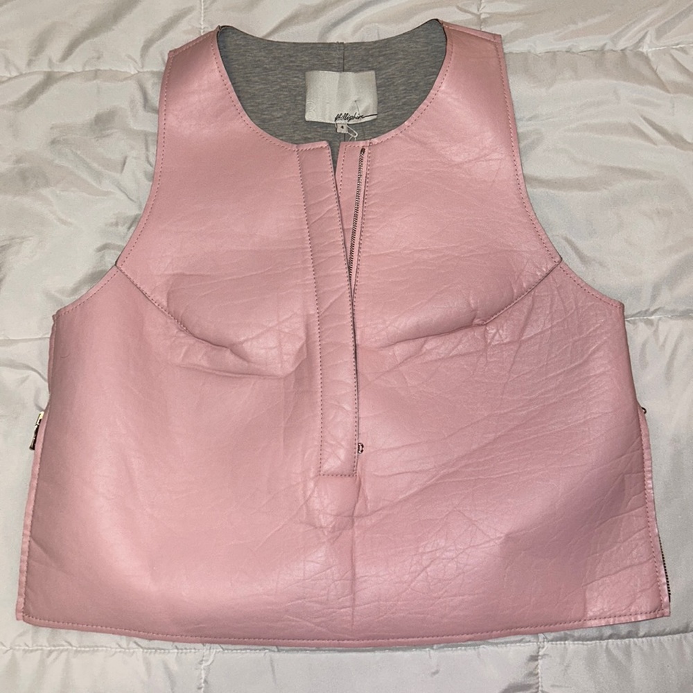 NWT 3.1 Phillip Lim Shell Pink Leather Cropped Tank w/ Side Zipper Size 4